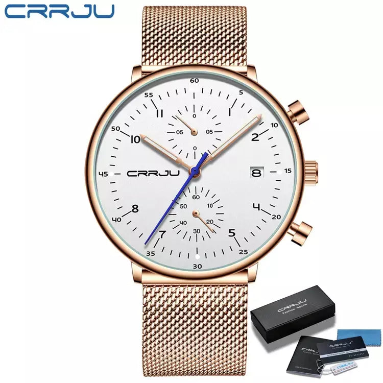 Crrju relógio masculino topo de luxo marca aço inoxidável relógio de pulso militar à prova dwaterproof água data quartzo relógios relogio masculino