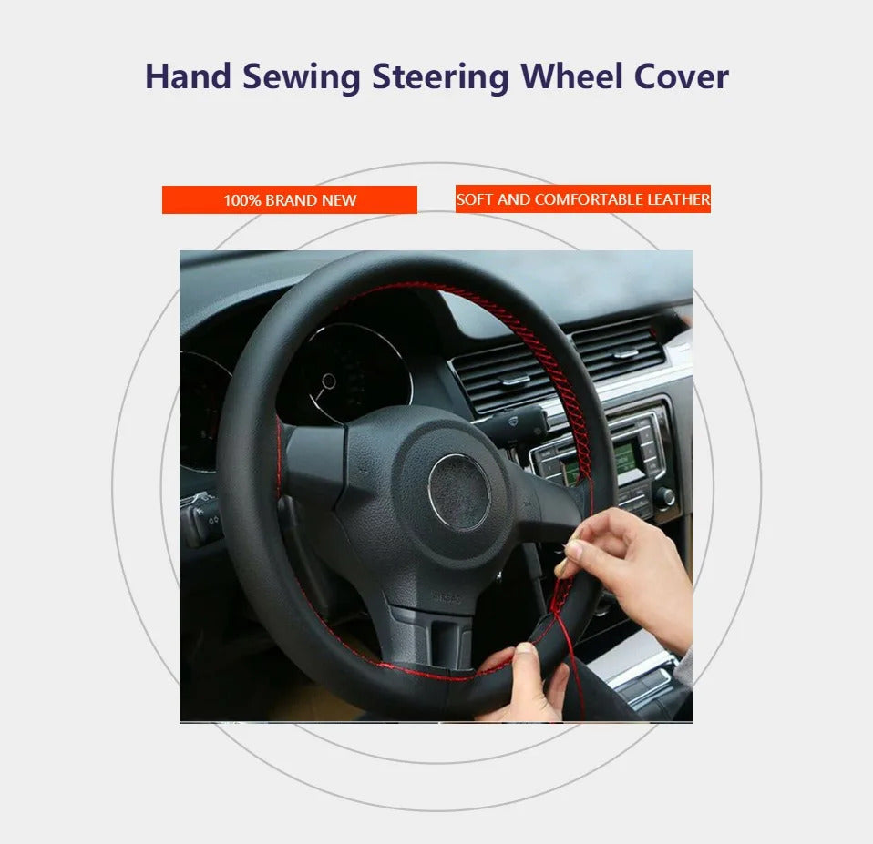 Capa de volante do carro de couro trança do carro no volante 38 cm diy universal auto volante capa de couro caso