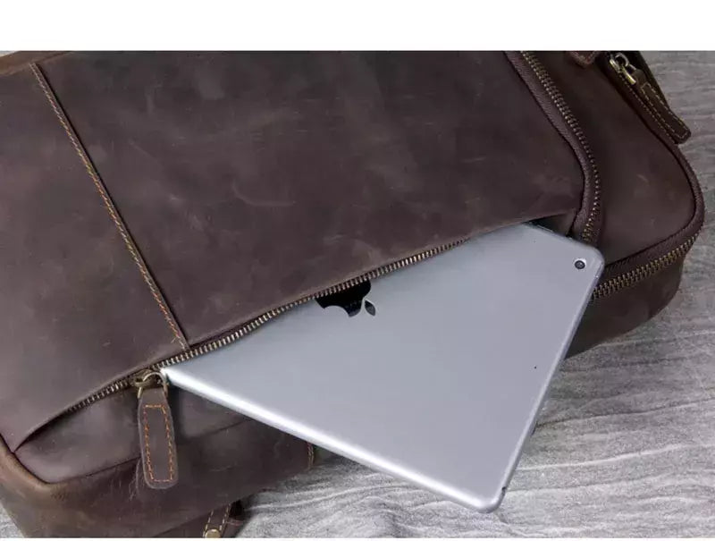 Mochila de couro genuíno para homens, cavalo louco vintage mochila para laptop grande mochila diária mochila de viagem mochila para caminhadas