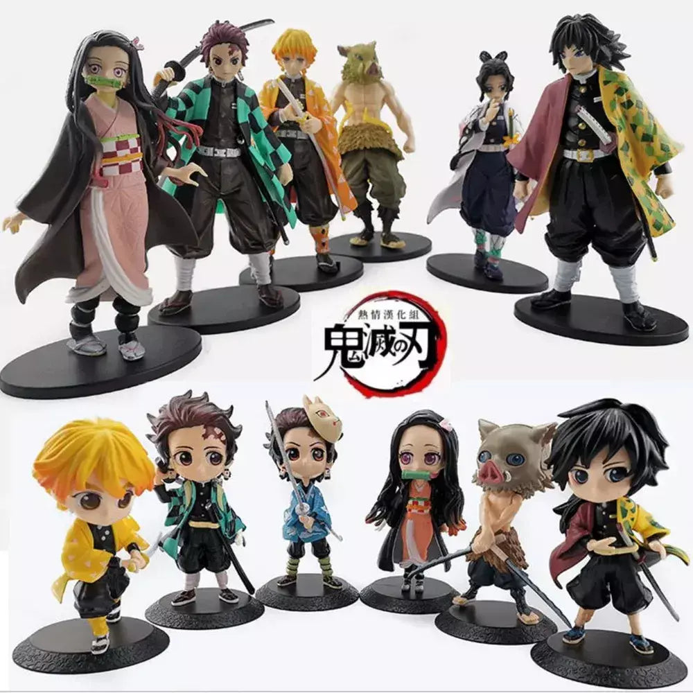Anime 6 pçs demônio assassino figura 7cm kimetsu não yaiba figura q posket kamado tanjirou kamado nezuko agatsuma figura brinquedos