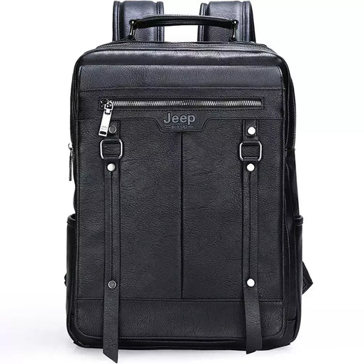 JEEP BULUO-Bolsa Masculina Casual para Laptop, Mochila de Couro Dividido, Bolsa para Computador, Alta Capacidade, Nova Tendência