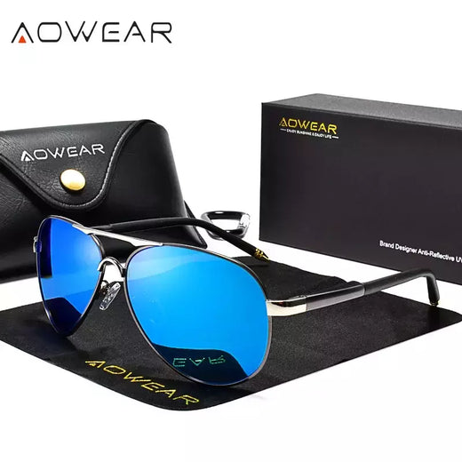 AOWEAR-Óculos polarizados aviação para homens, óculos de sol espelho de direção, óculos piloto clássico, marca masculina Design