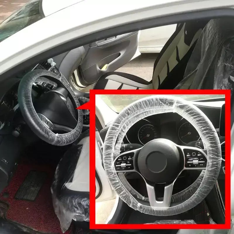 100 pces universalmente veículo carro descartável plástico volante protetor capa à prova dwaterproof água para acessórios interiores do carro