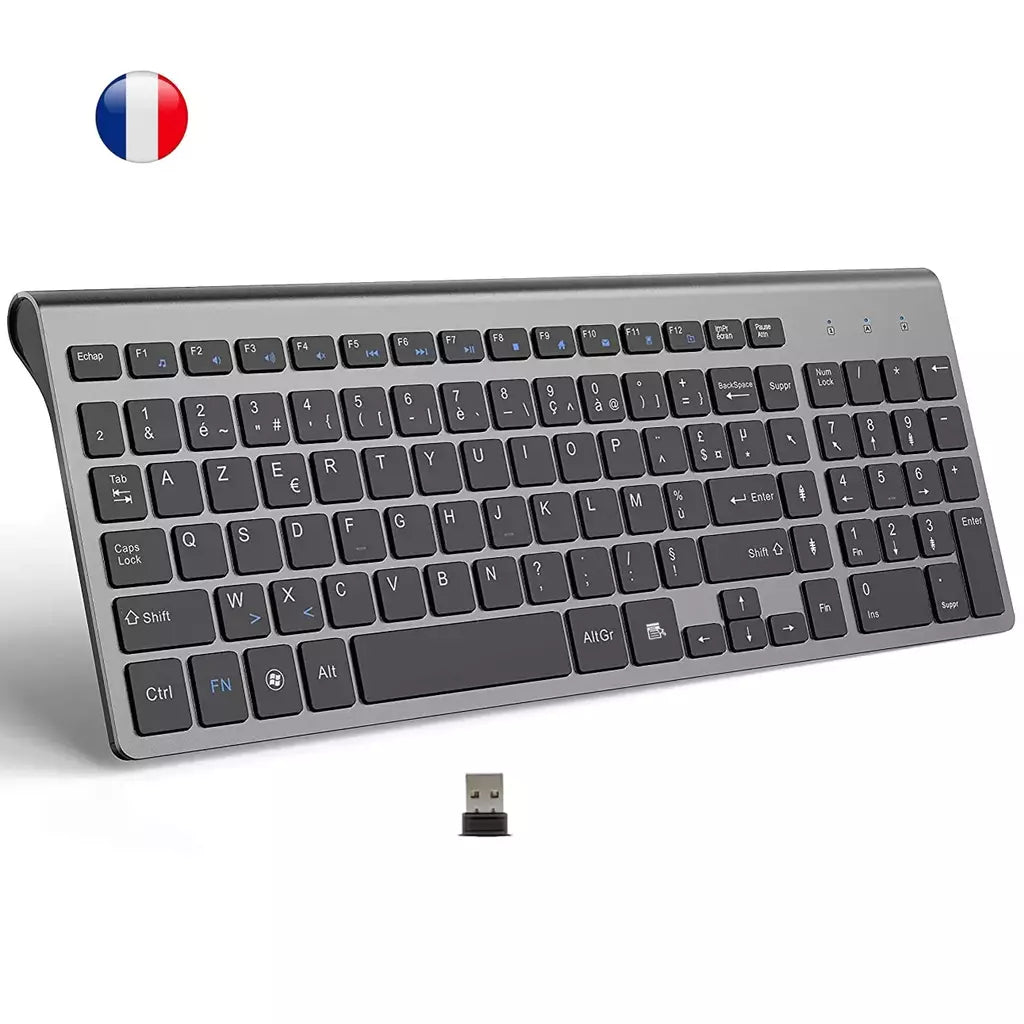 Conjunto de Teclado Sem Fio Francês, Layout AZERTY, Ultra Fino, 2.4G, Silencioso, Chave de Tesoura Compacta, Mac, Windows, PC, Laptop, TV Box