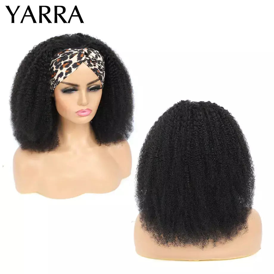Afro kinky encaracolado cabelo humano bandana perucas para preto feminino 180% densidade cabelo humano brasileiro remy máquina completa feita cabelo yara