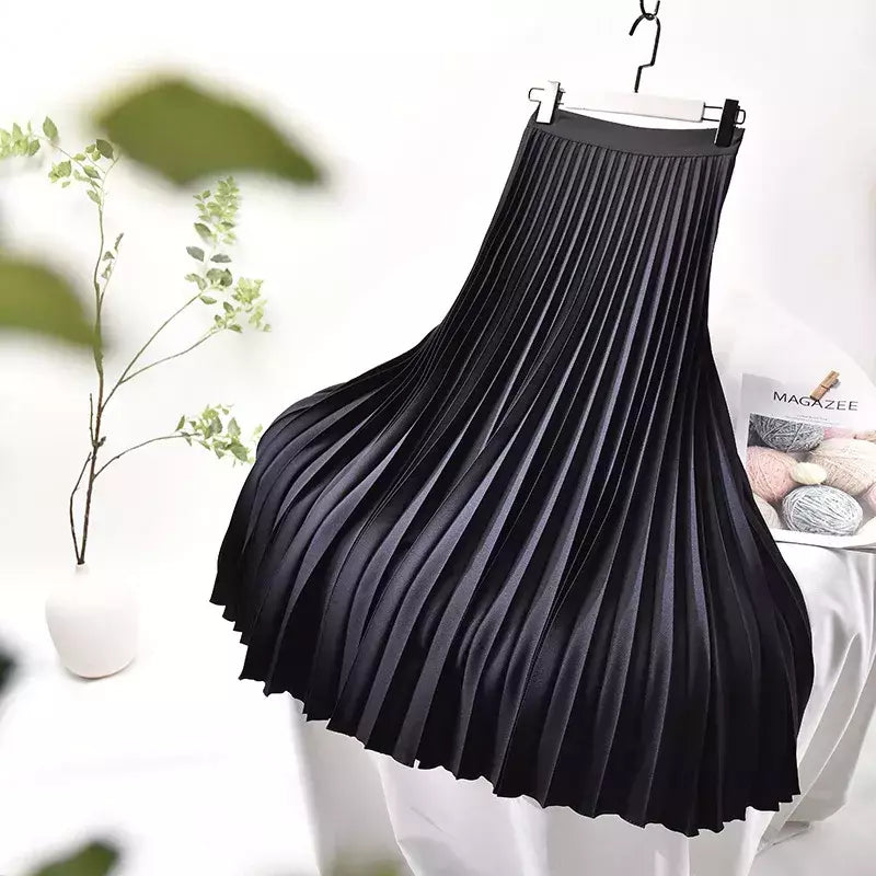 Marca designer feminino primavera outono elegante chique sólido saia plissada cintura alta moda de luxo com elástico feminino C-035
