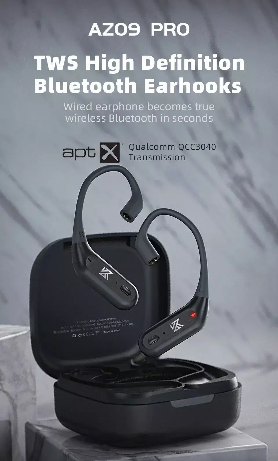 KZ-AZ09 Pro True Fones de ouvido sem fio, compatível com Bluetooth 5.2, cabo de atualização, tampões sem fio, fone