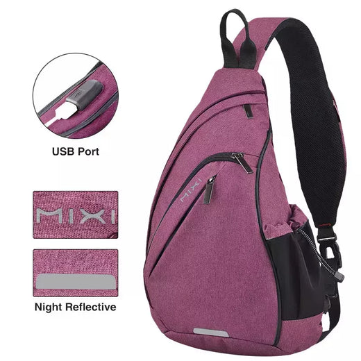 Mixi-Mochila de Ombro para Homens e Mulheres, Bolsa Crossbody Sling USB, Meninos Ciclismo, Esportes, Viagem, Moda Versátil, Bolsa de Estudante