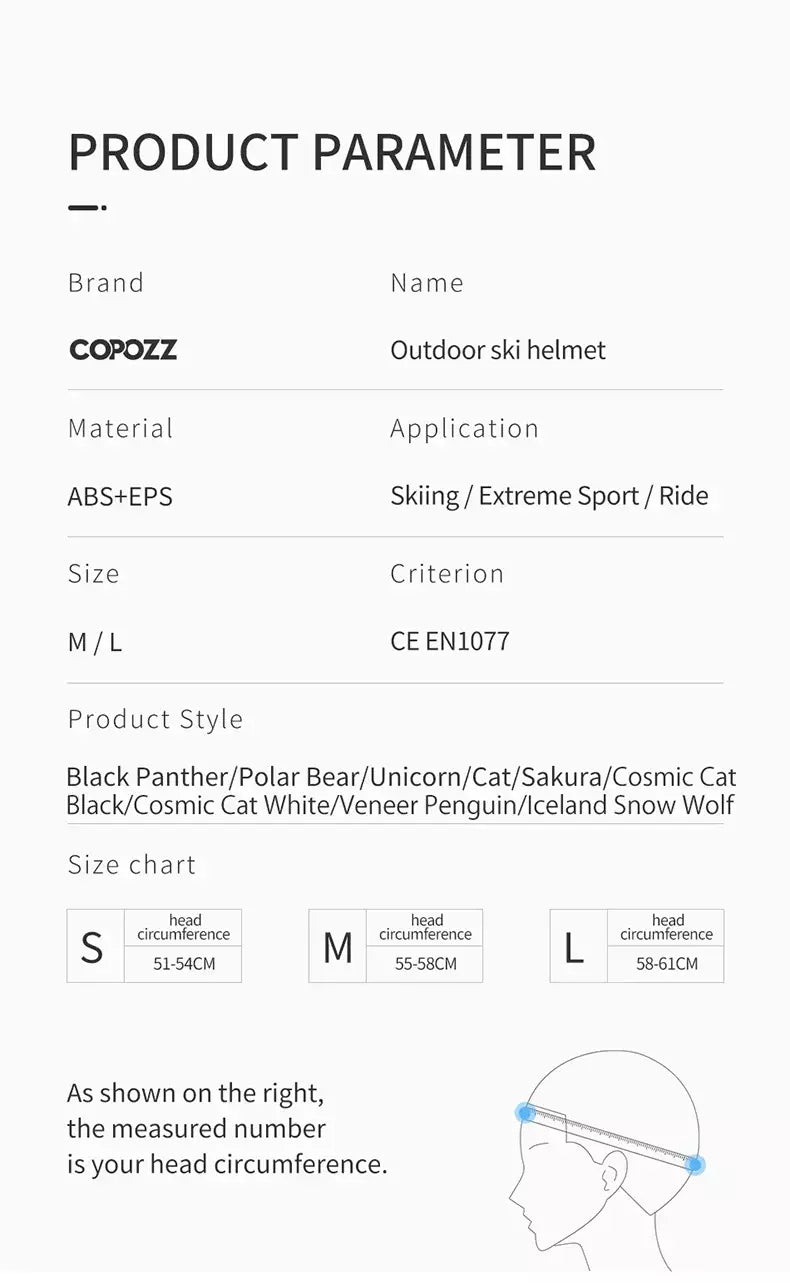 Copozz novo capacete de esqui dos desenhos animados meio coberto anti-impacto capacete de segurança ciclismo esqui snowboard capacete esportivo para adultos e crianças