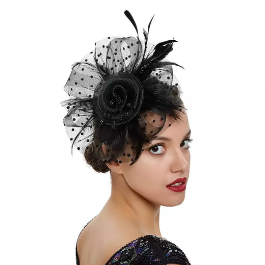 Vintage Pena Flor Fascinator Chapéu para Mulheres, Senhoras Acessórios para Cabelo, Casamento Festa Floral Malha Véu, Headband Hairpin