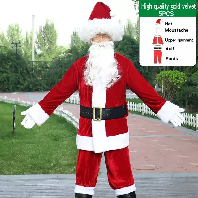Natal papai noel traje barba lotes homem cosplay roupas de papai noel fantasia vestido no natal masculino traje terno para adultos