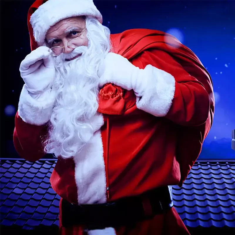Natal papai noel traje barba lotes homem cosplay roupas de papai noel fantasia vestido no natal masculino traje terno para adultos