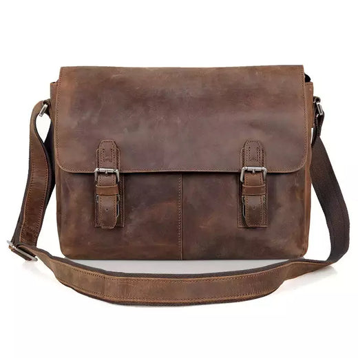 Saco do mensageiro do couro genuíno dos homens do vintage do couro do cavalo louco bolsa de ombro dos homens crossbody saco sling lazer ocasional marrom