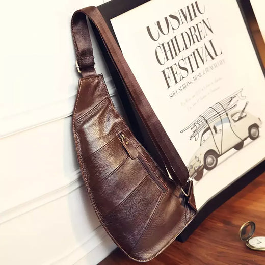 Bolsa de ombro masculina de couro bovino genuíno, bolsa de ombro com suporte para os seios, casual e de viagem