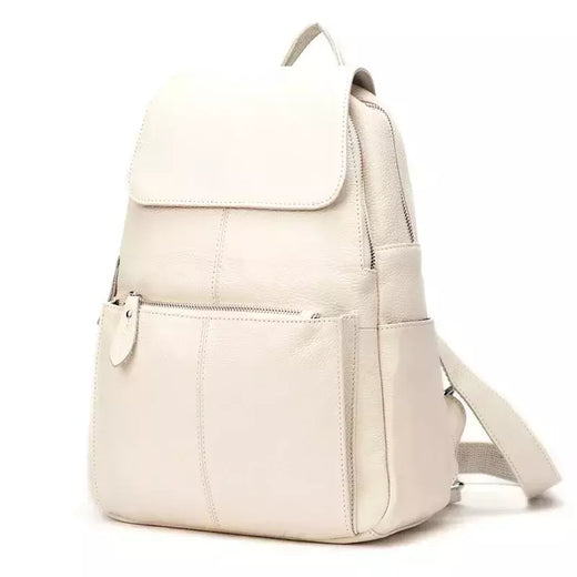 Mochila Zency-Anti-Roubo de Couro Feminina, Mochila de Grande Capacidade, Bolsa Designer de Viagem, Couro Branco, Qualidade, Elegante, A ++