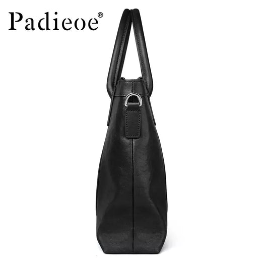 Padieoe-nova bolsa de couro genuíno de vaca, portfólio masculina de luxo, grande capacidade, bolsa tote para laptop