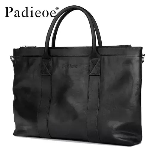Padieoe-nova bolsa de couro genuíno de vaca, portfólio masculina de luxo, grande capacidade, bolsa tote para laptop