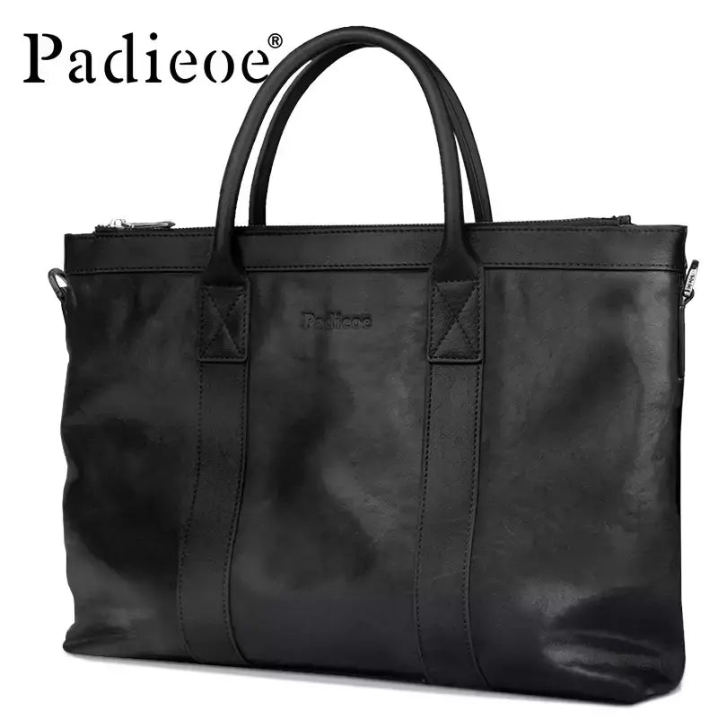 Padieoe-nova bolsa de couro genuíno de vaca, portfólio masculina de luxo, grande capacidade, bolsa tote para laptop