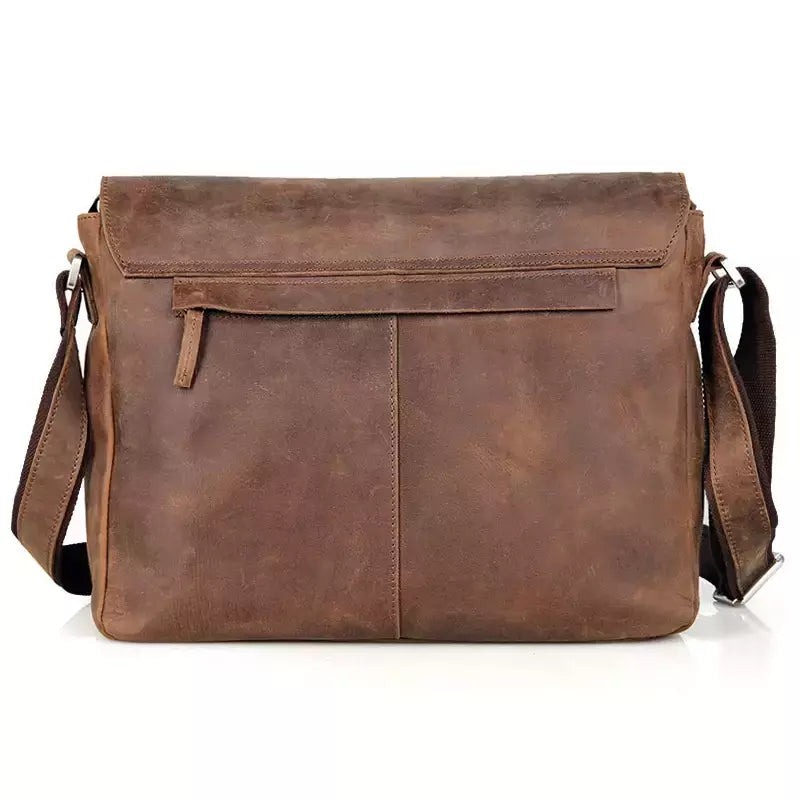 Saco do mensageiro do couro genuíno dos homens do vintage do couro do cavalo louco bolsa de ombro dos homens crossbody saco sling lazer ocasional marrom