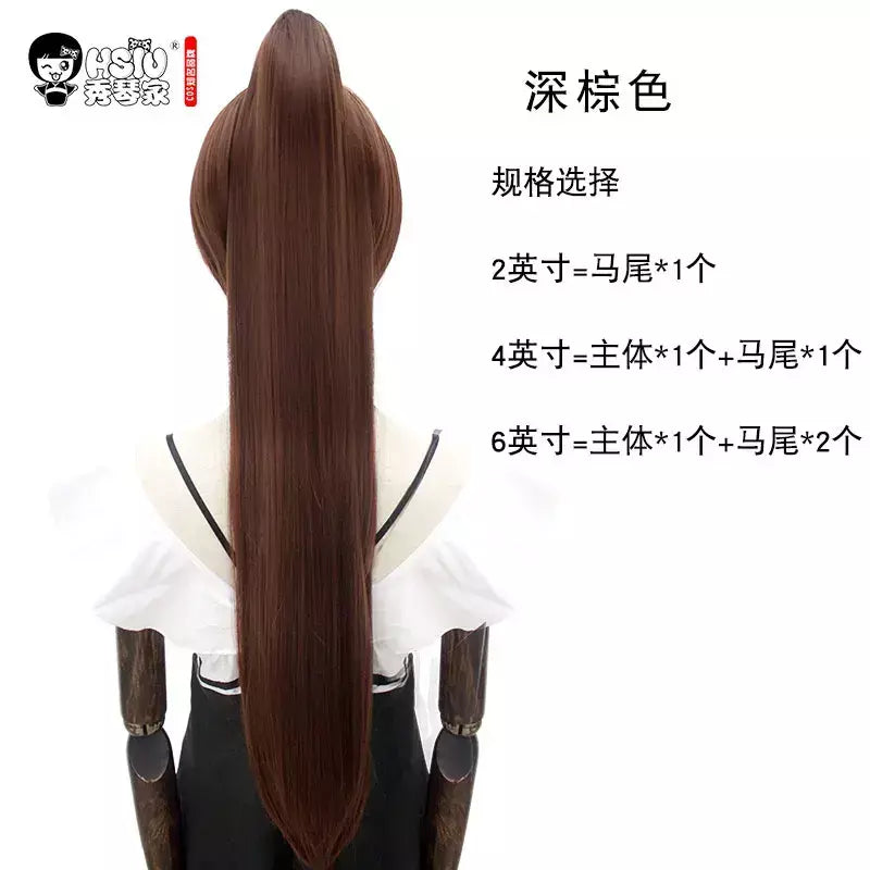 Hsiu 80cm longo staight rabo de cavalo clipe peruca cosplay fibra de alta temperatura perucas sintéticas anime festa rabo de cavalo perucas 14 cores