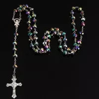 Contas de rosário de aço inoxidável colar de contas de 4 mm, colar de rosário pequeno, colar de joias femininas colar de cruz de Jesus.