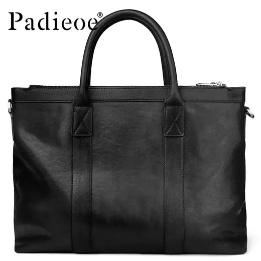 Padieoe-nova bolsa de couro genuíno de vaca, portfólio masculina de luxo, grande capacidade, bolsa tote para laptop