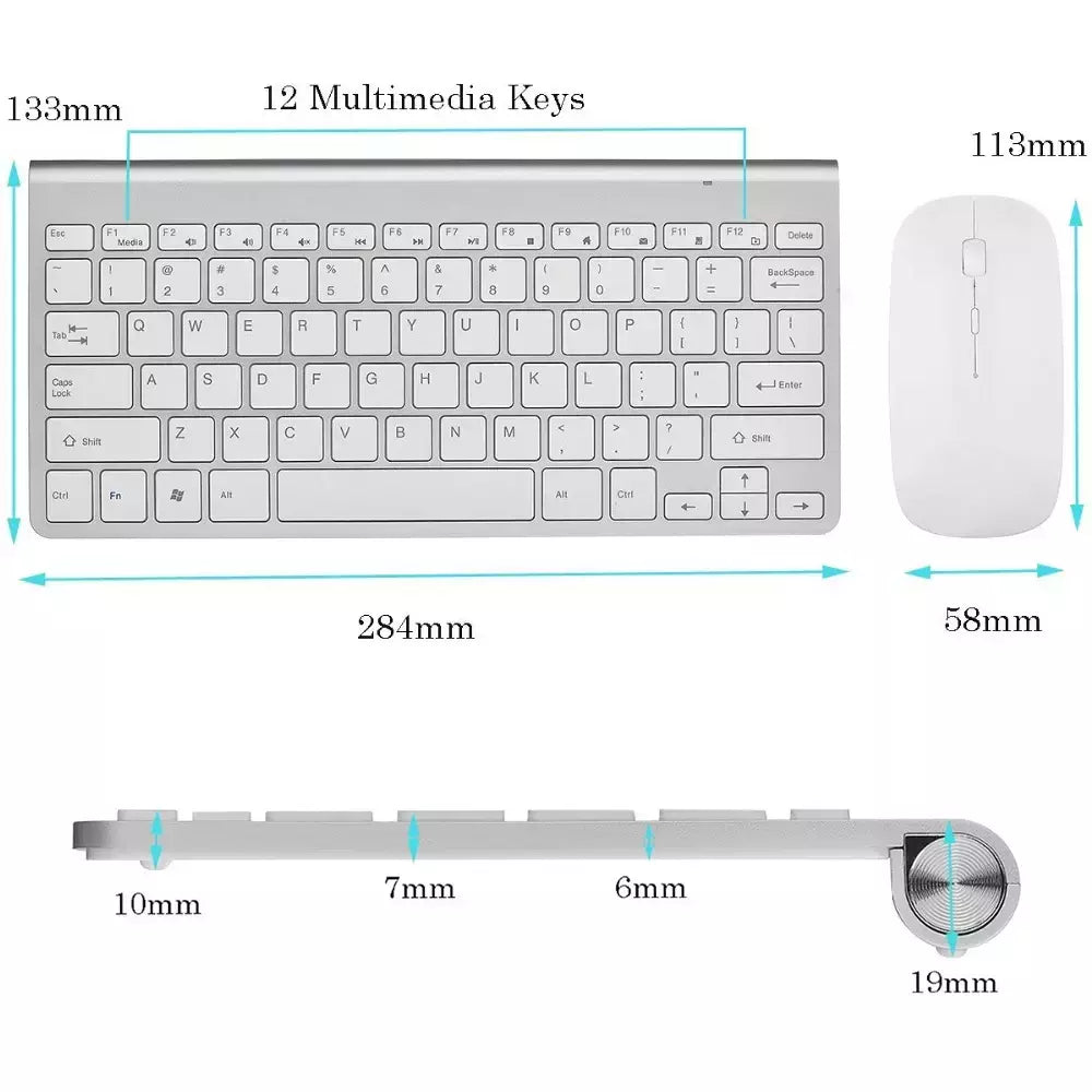 Ultra fino teclado sem fio e mouse combo, baixo ruído, computador, laptop, Windows, Mac