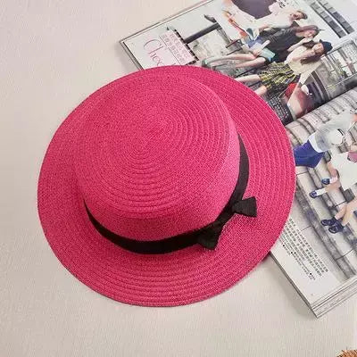 COKK-Chapéu Panamá de praia simples feminino, casual, aba plana, laço, boné de palha, chapéu de sol feminino, verão