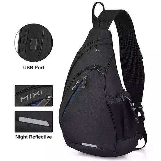 Mixi-Mochila de Ombro para Homens e Mulheres, Bolsa Crossbody Sling USB, Meninos Ciclismo, Esportes, Viagem, Moda Versátil, Bolsa de Estudante