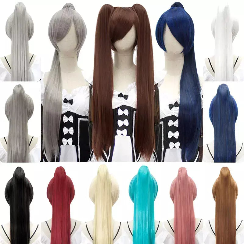 Hsiu 80cm longo staight rabo de cavalo clipe peruca cosplay fibra de alta temperatura perucas sintéticas anime festa rabo de cavalo perucas 14 cores
