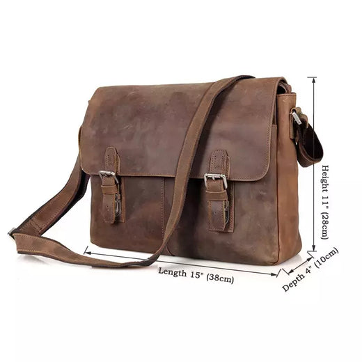 Saco do mensageiro do couro genuíno dos homens do vintage do couro do cavalo louco bolsa de ombro dos homens crossbody saco sling lazer ocasional marrom
