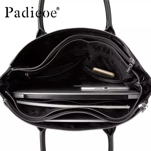 Padieoe-nova bolsa de couro genuíno de vaca, portfólio masculina de luxo, grande capacidade, bolsa tote para laptop