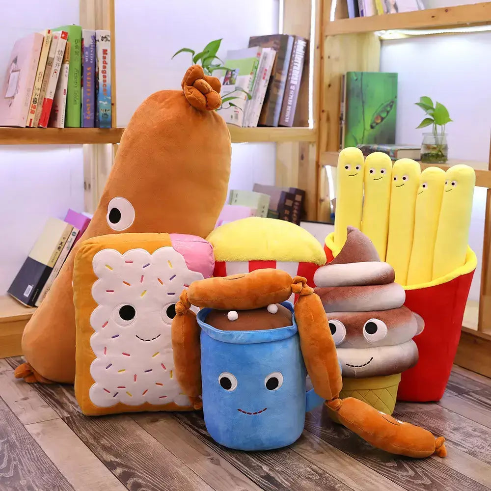 Cute Cartoon Plush Travesseiro Recheado, Hambúrguer, Sorvete, Batatas fritas Brinquedo, Alimentos, Pipoca, Bolo, Pizza, Almofada, Brinquedos Infantis, Presente de Aniversário