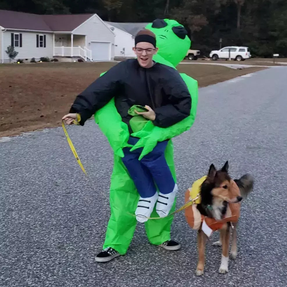 Et alienígena inflável terno alienígena monstro inflável traje assustador verde alienígena cosplay traje para adulto festa festival palco