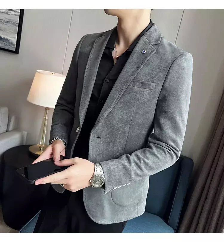 Nova Moda Terno Casaco dos homens Slim Fit Deerskin Veludo Elegante Luxo Blazer Casaco Negócios Casual Casamento Plus Size Terno 4XL-S