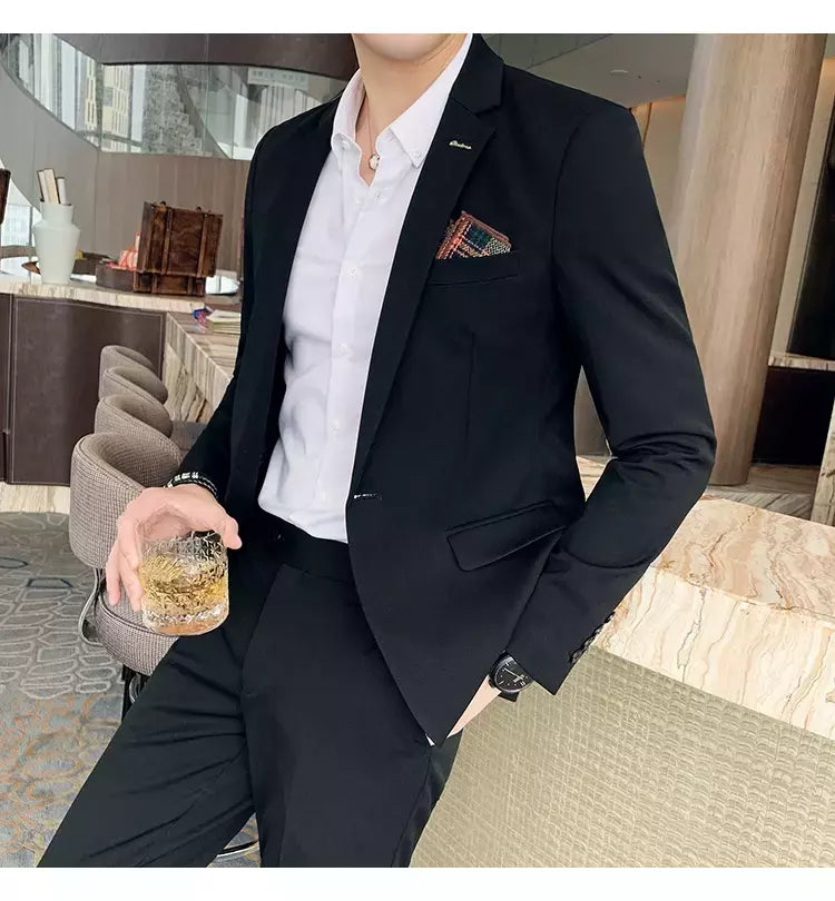 (Blazer + calças) high-end marca formal negócios xadrez terno dos homens noivo vestido de casamento cor sólida palco desempenho smoking S-7XL
