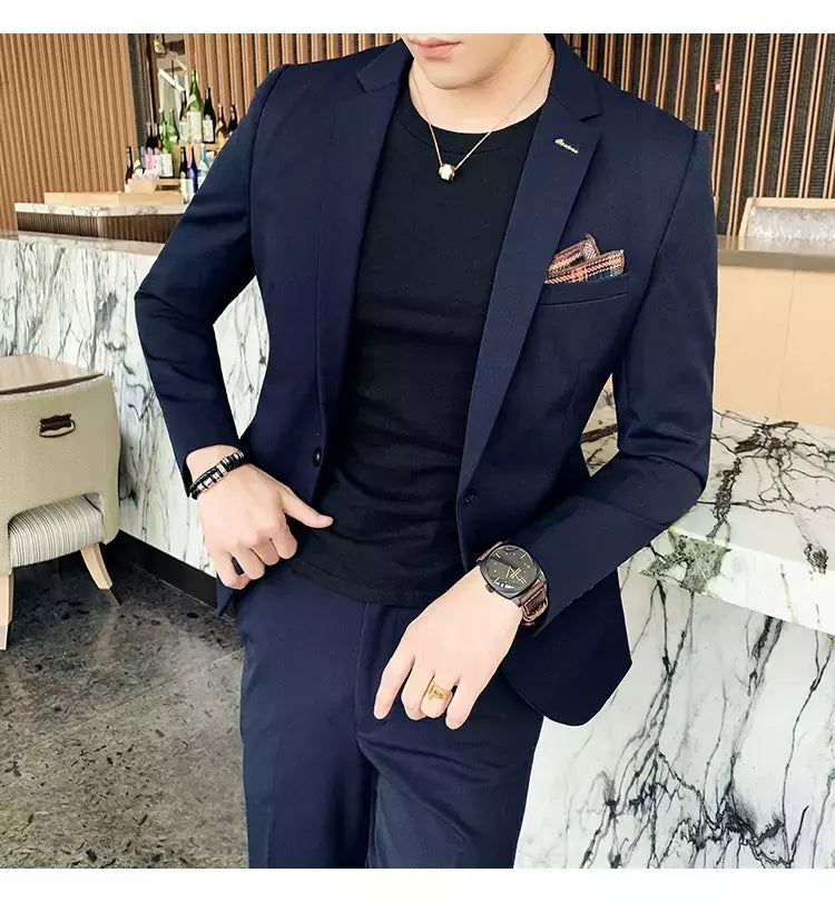 (Blazer + calças) high-end marca formal negócios xadrez terno dos homens noivo vestido de casamento cor sólida palco desempenho smoking S-7XL
