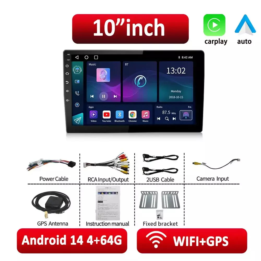Essgoo android 14 rádio do carro sem fio carplay auto 7 "/9"/10 "universal wifi gps áudio do carro reprodutor multimídia para nissan toyota kia
