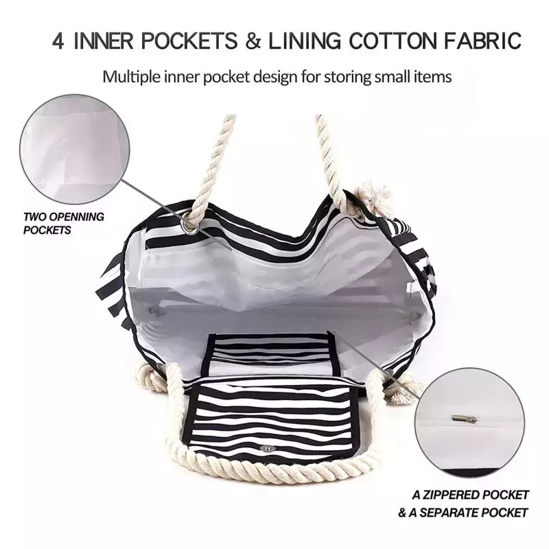 Bolsa casual listrada para mulheres, bolsa de ombro de grande capacidade, sacola de compras diárias, bolsa de praia para viagem escolar