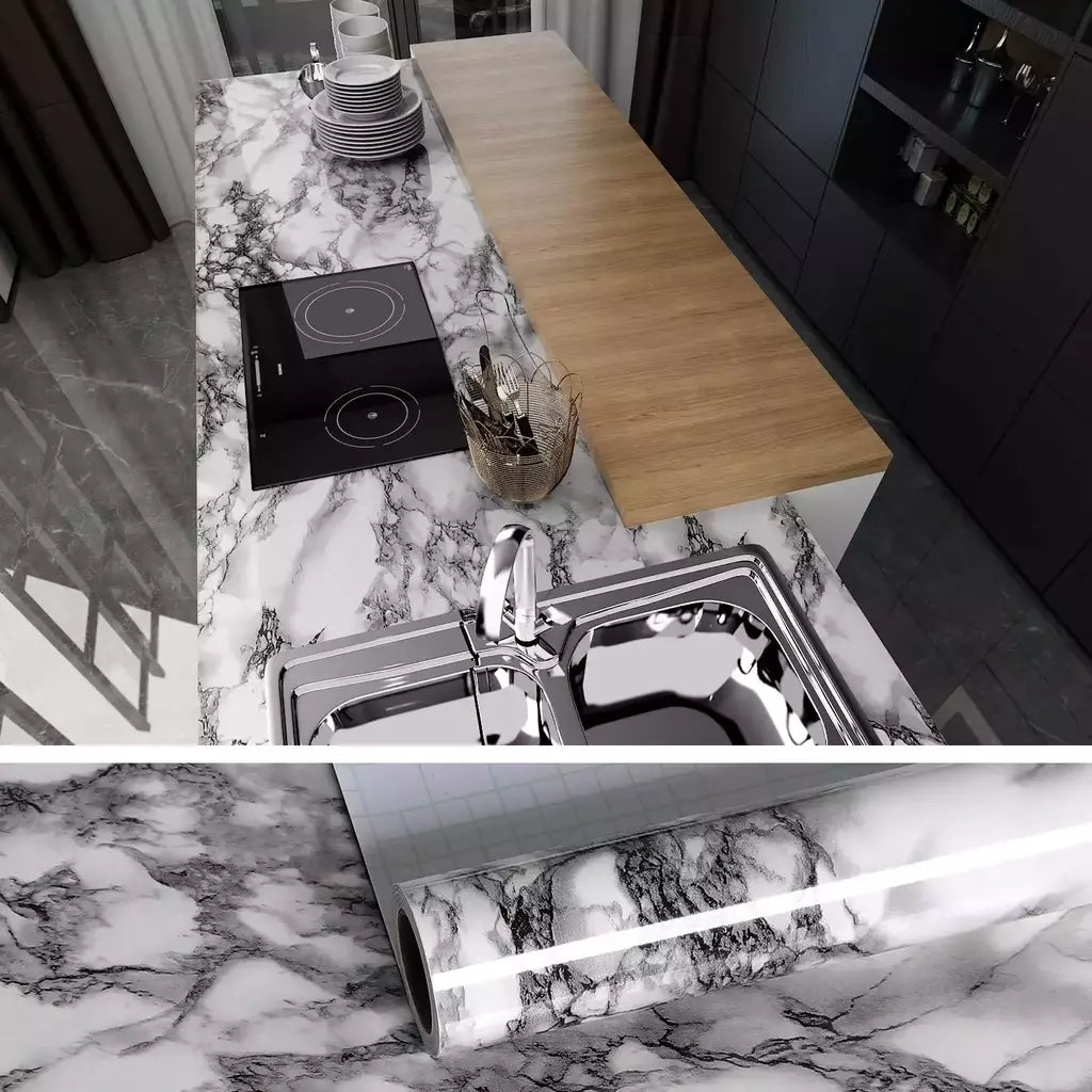 Papel de parede autoadesivo de mármore, Oil Proof, Adesivos em rolos para cozinha, Impermeável, Papel de contato para parede do banheiro