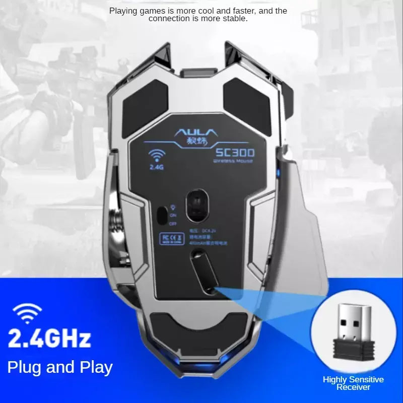 Sc300 mouse sem fio recarregável silencioso notebook computador de mesa mecânico e-sports jogo casa com 4 cores luzes frescas