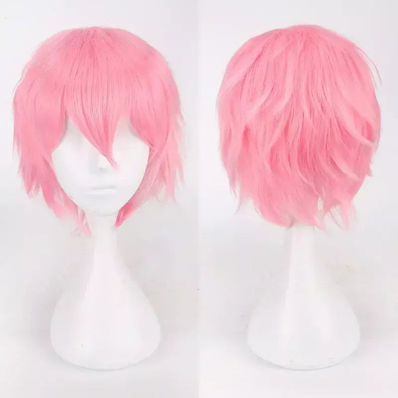 Masculino feminino sintético anime cosplay perucas de cabelo curto e reto resistência ao calor multicolorido vermelho branco rosa cinza marrom