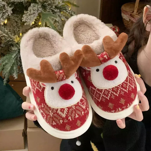 2024 novos chinelos de algodão de natal para mulher bonito dos desenhos animados cervos antiderrapante meninas interior casa sapatos de chão moda festa slides
