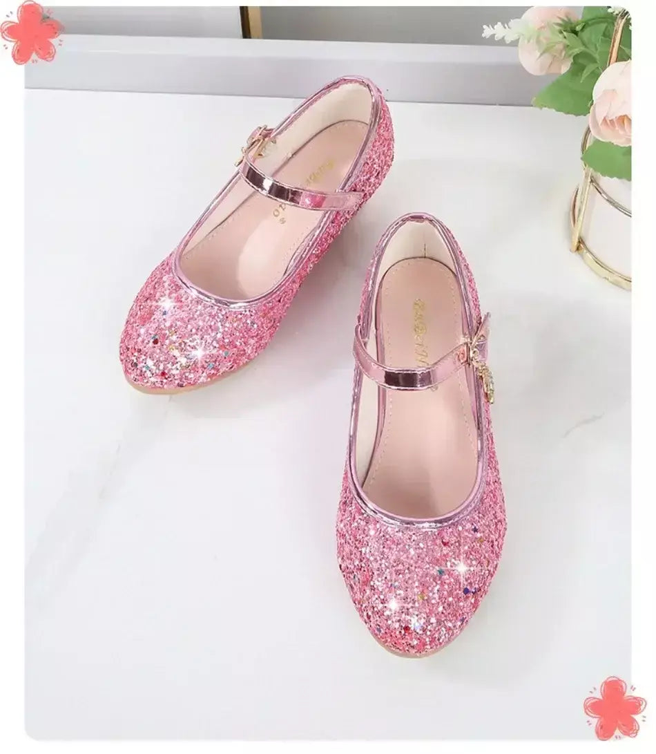 Meninas sapatos crianças salto alto glitter sandálias de cristal moda fivela crianças princesa sapato dança estudante desempenho sapatos de couro