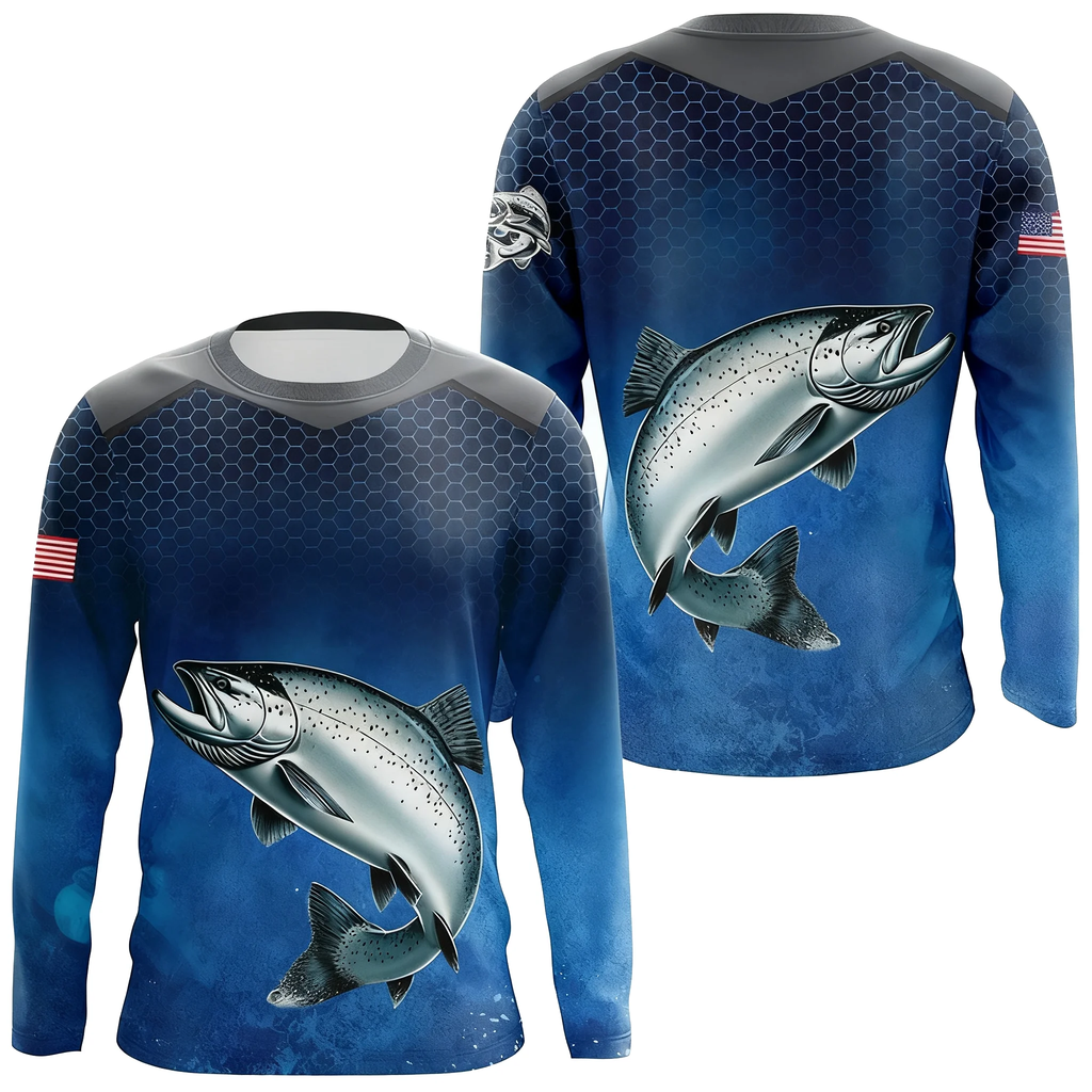 Azul camuflagem peixe-gato pesca em torno do pescoço roupas de pesca manga curta impressão casual respirável de secagem rápida absorvente de suor