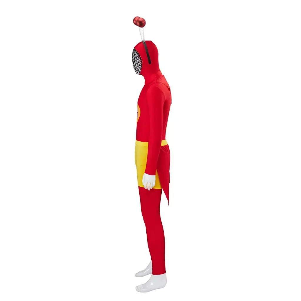Em estoque adultos el chapulin colorado cosplay traje macacão chapulin colorado vermelho bodysuit coração impresso roupas para o dia das bruxas