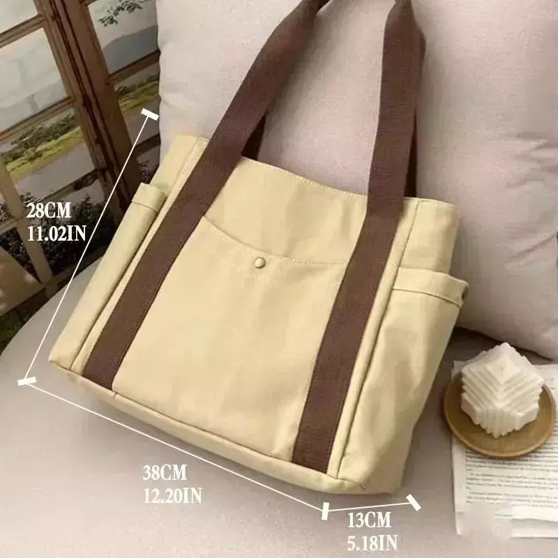 Estilo preppy bolsa de ombro unissex grande capacidade bolsa casual versátil sólida bolsa de lona estudante viajando zíper saco quadrado