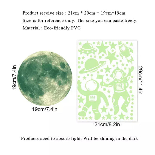 Adesivo de parede luminoso astronauta para decoração de casa, papel de parede estrela e lua, brilho no escuro, decalques autoadesivos, quarto e quarto infantil