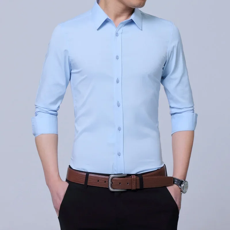 Camisa branca de manga comprida masculina negócios casual anti-rugas ajuste fino suaviza sua silhueta outono colete formal calças terno