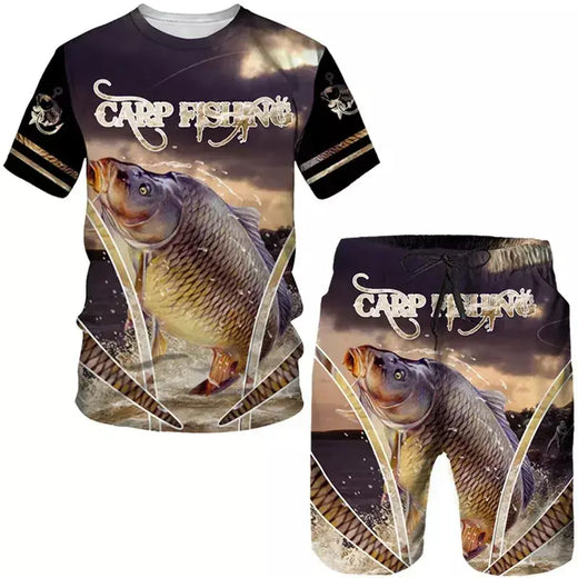 Conjuntos de 2 peças de camisetas e shorts com estampa 3D, trajes camuflados de pesca masculinos, agasalhos casuais, roupa de grandes dimensões, roupas masculinas